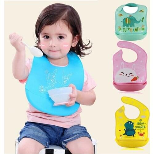 Fashionable cute animal pattern baby bib plastic waterproof silicone bib apron baby feeding 2-3 years old baby boy baby girl