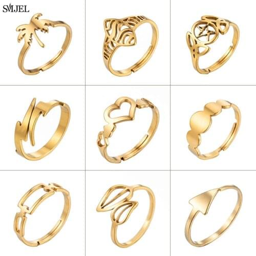 2021 Vintage Geometric Lightning Rings Temperament Fashion Stainless Steel Square Coconut David Star Rings For Men Jewelry Gift