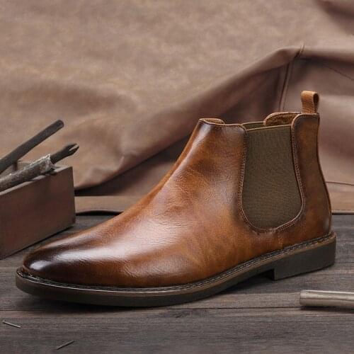 Chelsea Boots Mens Leather Boots 2020 Fashion Retro Mens ANKLE Shoes 40-46 Sizes