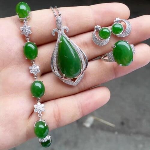 Natural and nebula jasper pendant ring necklace earrings ring set gift girlfriend gift Hetian jiu