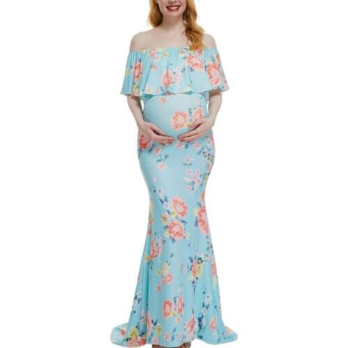 2021 New Summer Women Off Shoulder Ruffles Maternity Dresses Maxi Photography Dress for Photo Shoot Props Clothes Elegant Fit