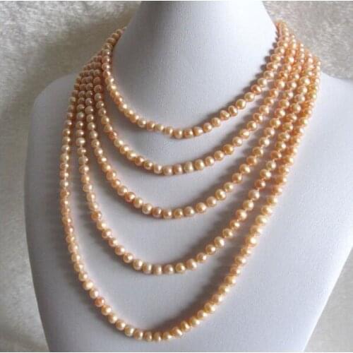 5x6mm pink real pearl 80cm 125cm 200cm 30'' 78'' necklace natural Freshwater PEARL Women Jewelry 35cm 43cm 15'' 17