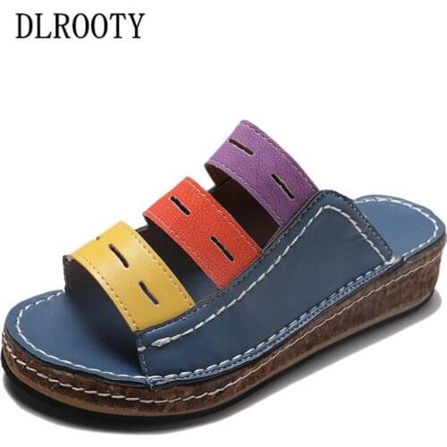 Women Sandals Flats Shoes Slippers Summer Fashion Platform Breathable Non-slip Slides Solid Casual Female Plus Size 35-43