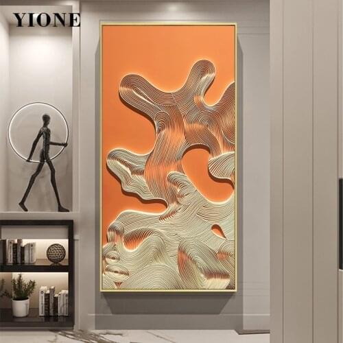 Modern Abstract Painting Luxury Golden Line Orange Canvas Prints Poster Wall Art Picture for Living Room Office Aisle Decoration
