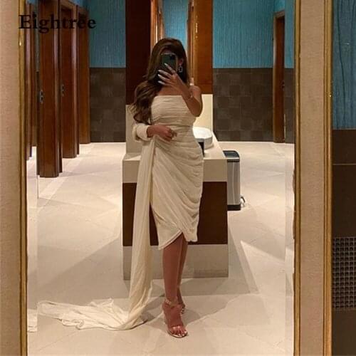 Eightree White Short Arabic Prom Dresses Sleeveless Stapless Evening Party Gown Custom Made Formal Dress Vestidos de fest