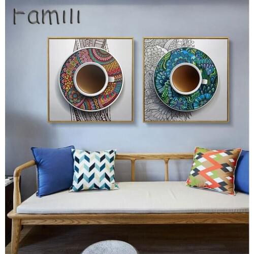 Traditional Ethnic Coffee Creative Decoration Painting Plate Art Canvas Print Painting Poster, Home Wall Picture For Living Room
