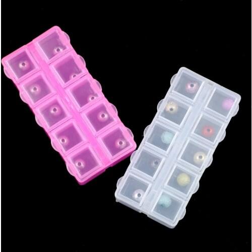 UPGFNK transparent small 10 Grid Rectangle Plastic Storage Box packaging Tool Earring Jewelry Beads Bin Case Craft Organizer