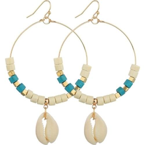 WWLB Vintage gold color Geometric Shell Earrings Bohemian Natural Cowrie Shell Drop Earrings Women Fashion Beach Korean Jewelry