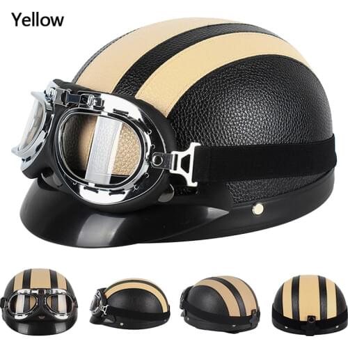 Hot Sell Brown Synthetic Leather vintage Motorcycle Motorbike Vespa Open Face Half Motor scooter Helmets & Goggles