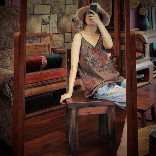 Women Loose Printed Cotton Camis Ladies Vintage Retro Camis Sleeveless Tops Female 2020 Print Tanktops