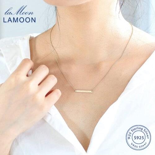 LAMOON 925 Sterling Silver Necklace For Women Stick Pendant Choker Necklace Gold Color Simple Style Fine Jewelry LMNL007
