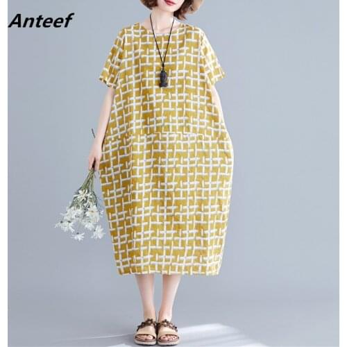 Cotton linen plus size vintage floral women casual loose long summer elegant sun dress clothes 2021 ladies dresses sundress