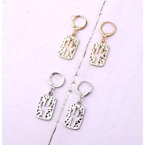 1Pair Cute Hollow Cactus Geometric Square Hoop Earrings For Women Girl Trendy Metal Color Round Circle Earrings Jewelry E596-2