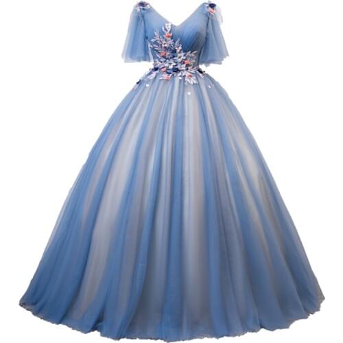 100%real light blue butterfly sleeve beaidng ball gown Medieval Renaissance Gown Victorian dress Marie Antoinette/ Belle ball