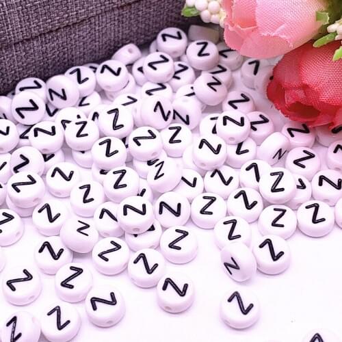 100pcs/lot 7x4mm "Z" White Round Alphabet/ Letter Acrylic Loose Spacer Beads for Jewelry Making DIY Bracelet Accessories