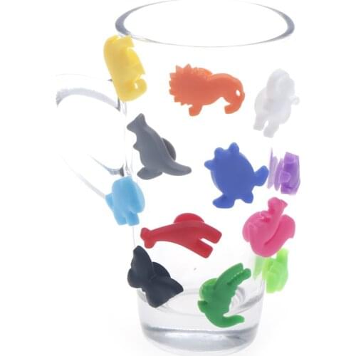 12pcs/set Party Dedicated Animal Suction Cup Wine Glass Silicone Label Wine Glasses