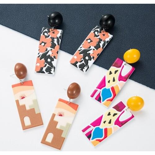 2021 Trendy Drop Earring Fashion Korea Simple Geometric Square Flower Earrings for Women Golden Colorful Resin Earring
