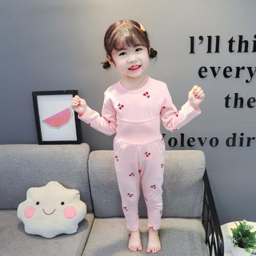 2021 Winter Boys Girls Pajamas Clothes Cherry Pattern Childrens Clothing Sleepwear Tshirt + Pants Pyjamas Sets For Kids