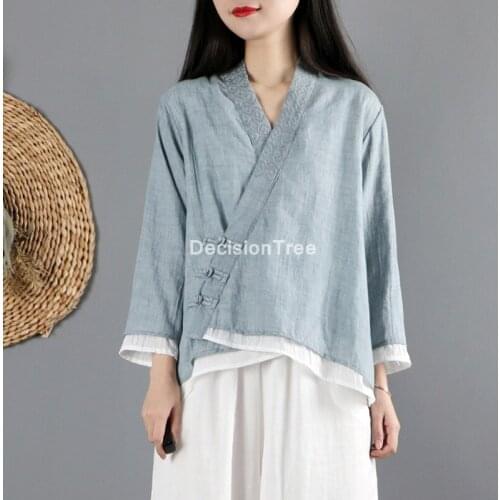 2021 traditional chinese clothing for women hanfu top female blouses elegant ladies retro style tops cotton linen cheongsam tops