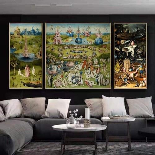 3Pcs Canvas Prints Wall Art Hieronymus Bosch Earthly Garden Canvas Art Paintings Picture Canvas Wall Art for Living Room Decor