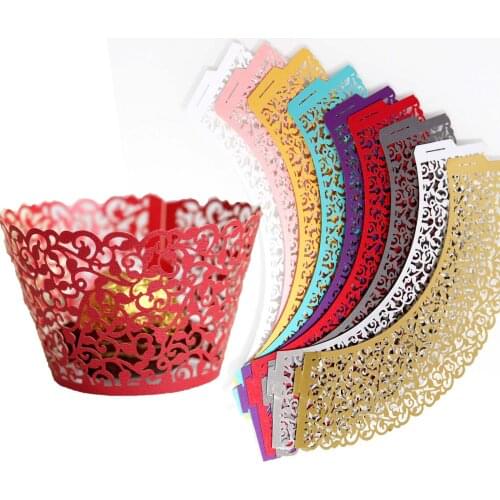50PCS Laser Cut Cupcake Wrappers Cupcake Wrapper Wedding Party Baby Shower Fondant Cupcake Decor Birthday Cake Decoration