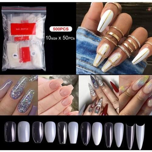 500PCS Fake Nail Ballet Coffin French Nail Beauty White Clear Acrylic Nails Extension Full/Half Cover DIY Art Manicure Tools