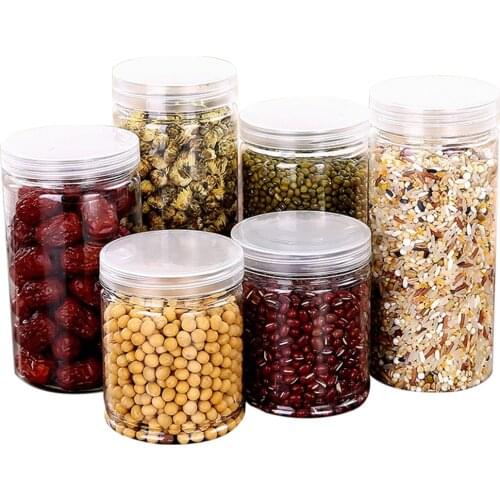 6PCS Airtight Food Storage Cereal Plastic Clear Storage Container Kitchen Shelf Food Storage Jar Kitchen Tools