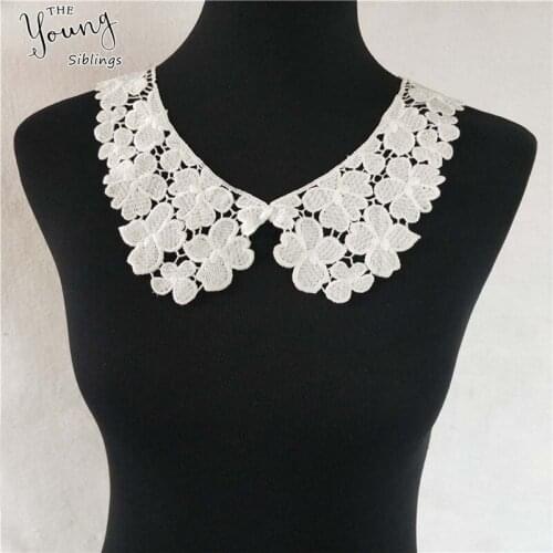1 Pcs White Lace Embroidered Floral Lace Neckline Collar Clover Crochet Fake Collar For Wedding Bridal Dress Blouse