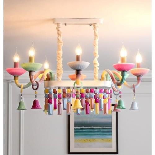 Free Shipping Modern Chandelier Macaron Colorful Hanging Children Bedroom Lamp Creative Fantasy Luminaire Stained Glass Lustre