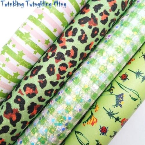 Twinkling Twinkling Ming Leopard Plaids Chunky Glitter Leather Sheets Stripes Flowers Synthetic Vinyl Faux Fabric 21X29CM KM518