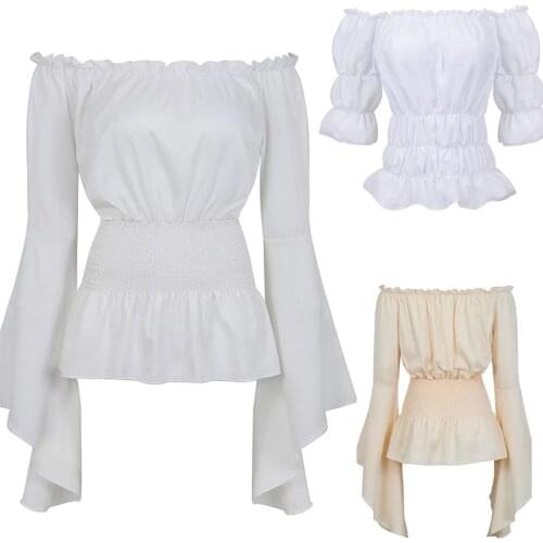 Vintage Renaissance Blouse Peasant Women Off Shoulder Sleeves Shirt Boho Steampunk Pirate Medieval Cosplay Costume Corset Top