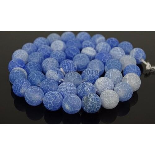 Matte Sapp hire Blue Fire Crackle Ag-ate Gems Stones Round Spacer Loose Beads Strand for Jewelry Making Crafts 5 Strands/Pack