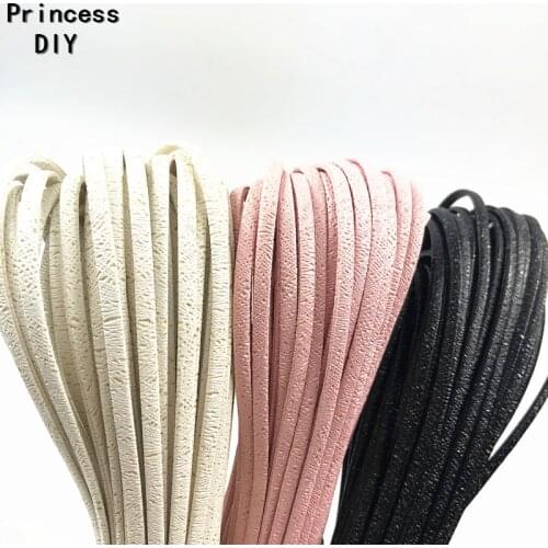 5M/Lot Jewelry Making Findings Lined Beige Pink Black 5mm Leather Cord Flat PU Rope Strip DIY Bracelet Necklace Choker Material