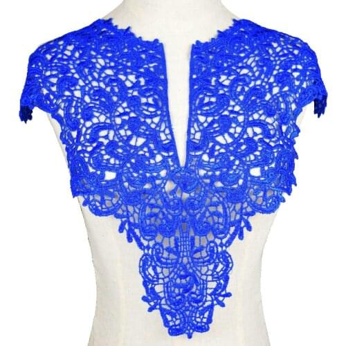 Blue Fine Venise Lace Fabric Dress Applique Motif Blouse Sewing Trims DIY Neckline Collar Costume Decoration Scrapbooking