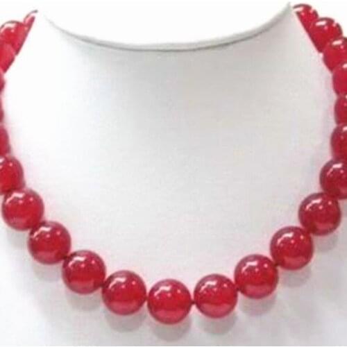 Hot sale 10mm romantic red round beads chalcedony jades necklace wholesale price women weddings party jewelry 18inch MY4613