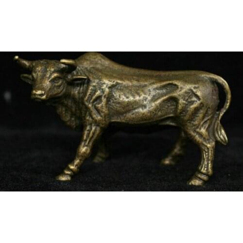 Chinese Folk Fengshui Bronze Brass Animal Zodiac Year Bull Oxen Statue Sculpture