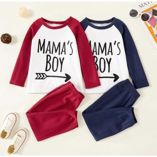 PatPat 2-piece Toddler Boy Letter Print Raglan Sleeve Pullover and Waffle Knit Pants Set