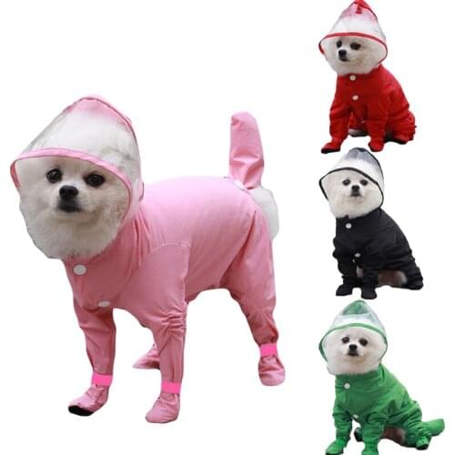 Small Dog Raincoat Jacket Winter Dog Jumpsuit Overalls Polyester Hooded Pet Dog Clothes Outdoor Hooded Waterproof Clothing