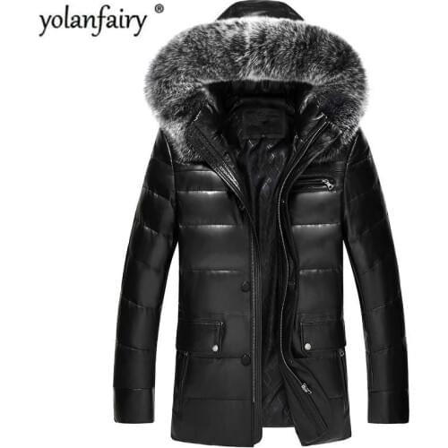 YOLANFAIRY Genuine Leather Jacket Men Real Sheepskin Leather Down Coats Autumn Winter Warm Thick Plus Size Parkas MC16C601 MF597