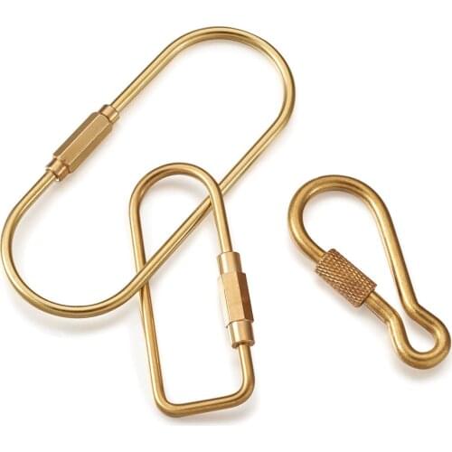 5Pcs Handmade Brass Key Rings & Screw Carabiner Lock Charms Mixed Shapes Golden Color Keychain Clip Hook for Jewelry Making
