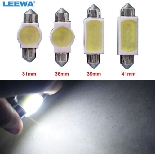 LEEWA 2pcs White 31mm/36mm/39mm/41mm Car COB 2W Ceramic Body Casing Festoon Dome Light C5W Light Bulbs Foof Light #CA4632