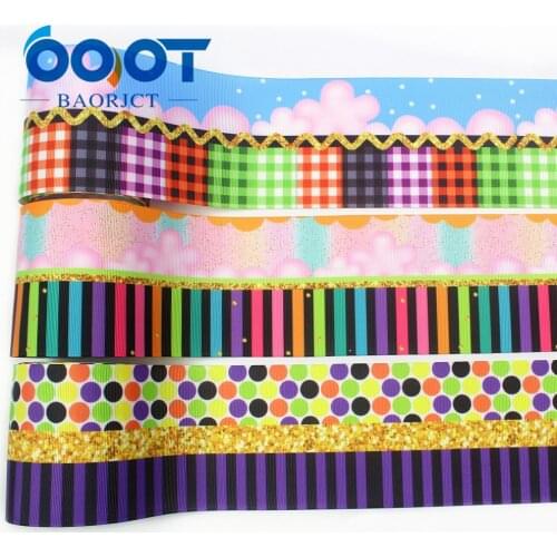 OOOT BAORJCT I-19912-2166,75mm 10yards Cartoon Geometric lattice grosgrain Ribbons,tape crafts,bow cap DIY accessories