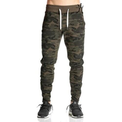 HOT 2019 Outdoor Muscle cycling sports mens fitness elastic waist jogging Running GYM beam foot Training camouflage trousers