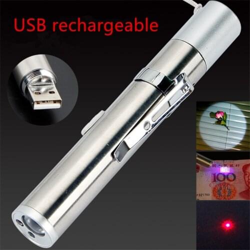 Mini red laser pointer USB rechargeable 3 in 1 flashlight rechargeable UV flashlight Lazer pen Powerpoint multi-function lasers