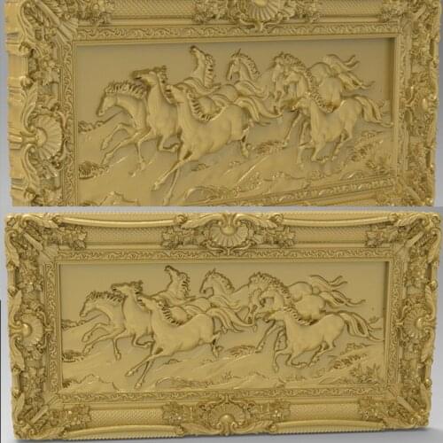 STL Model 8 Horse in frame for CNC Router 3D Printer Artcam Aspire Bas Relief