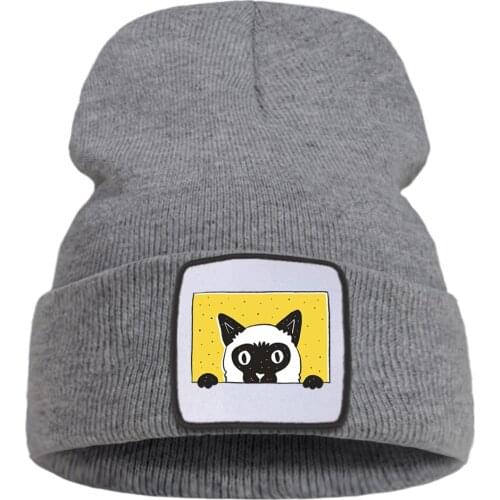 Cats Cartoon Hot Sale Funny Solid Color Beanie Hat Warm Hip Hop Winter Hat Solid Color Simple Knitted Hats Wool Soft Comfort Cap
