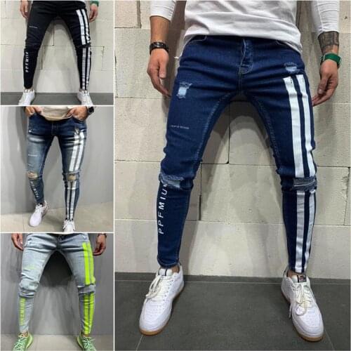 Mens Sweatpants Sexy Hole Jeans Pants Casual Summer Autumn Male Ripped Skinny Trousers Slim Biker Outwears Pants