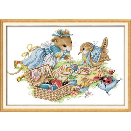 Mouse owl birthday party, dmc embroidery material package sewing decorative gifts paintings cross stitch animal pictures