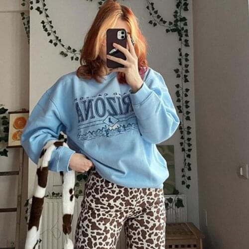 2021 Fall Sweatshirt Women Crewneck Long Sleeve Hoodies Loose Letter Print Retro Sweatshirt Vintage Streetwear Missnight