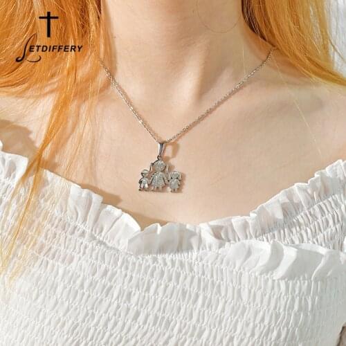 Letdiffery Lovely Cartoon Stainless Steel Family Necklaces Gold Dad Mom Son Love Women Childs Jewelry Birthday Gifts